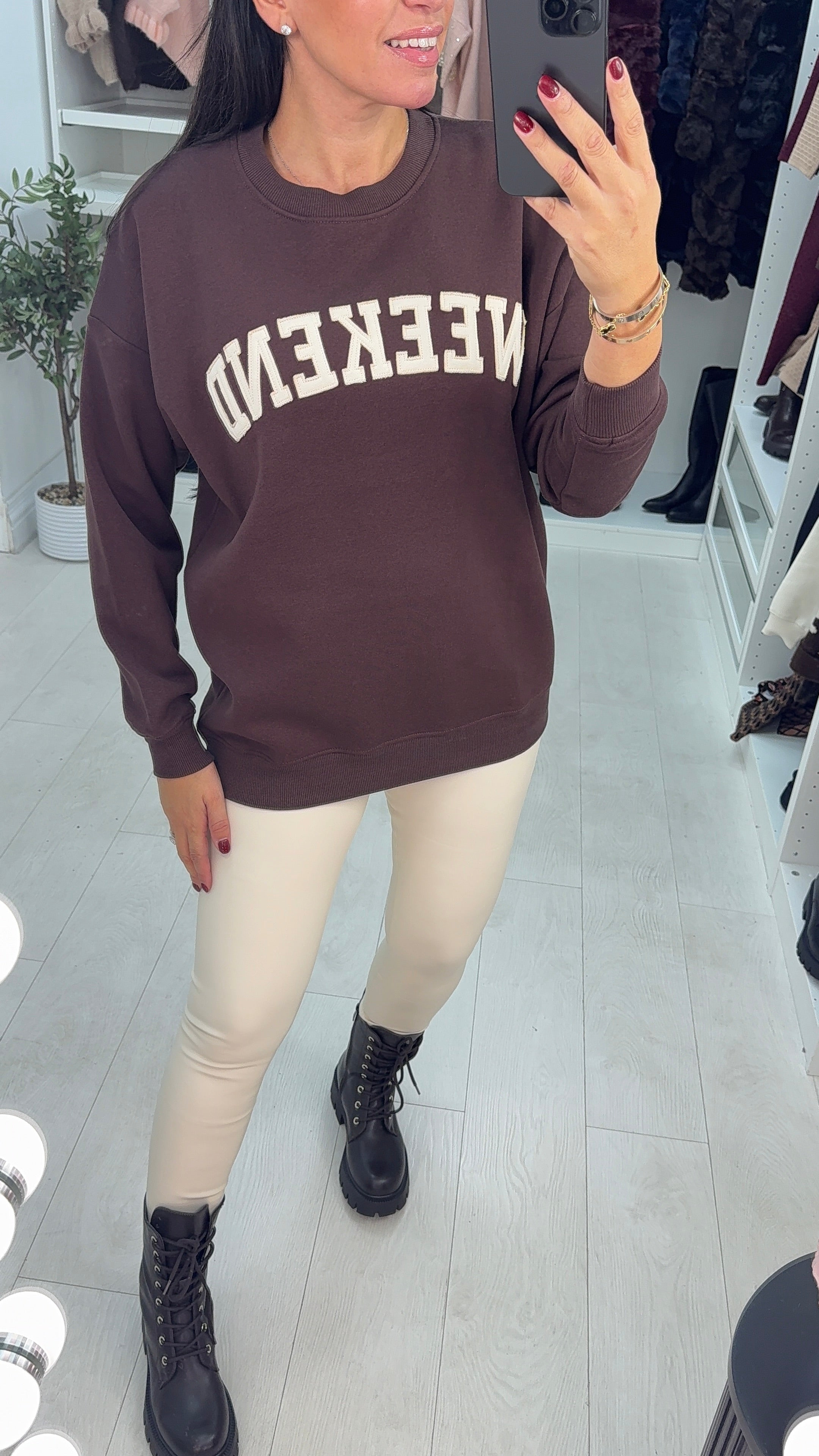 Kyliee Plain 'Weekend' Slogan Sweatshirt