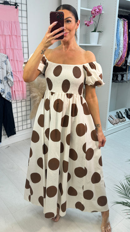 Saffron Polka Dot Ballon Sleeve Poplin Maxi Dress