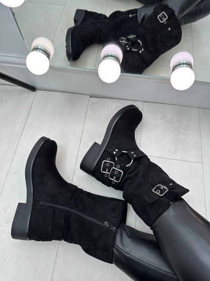 Lexie Faux Suede Buckle Boots