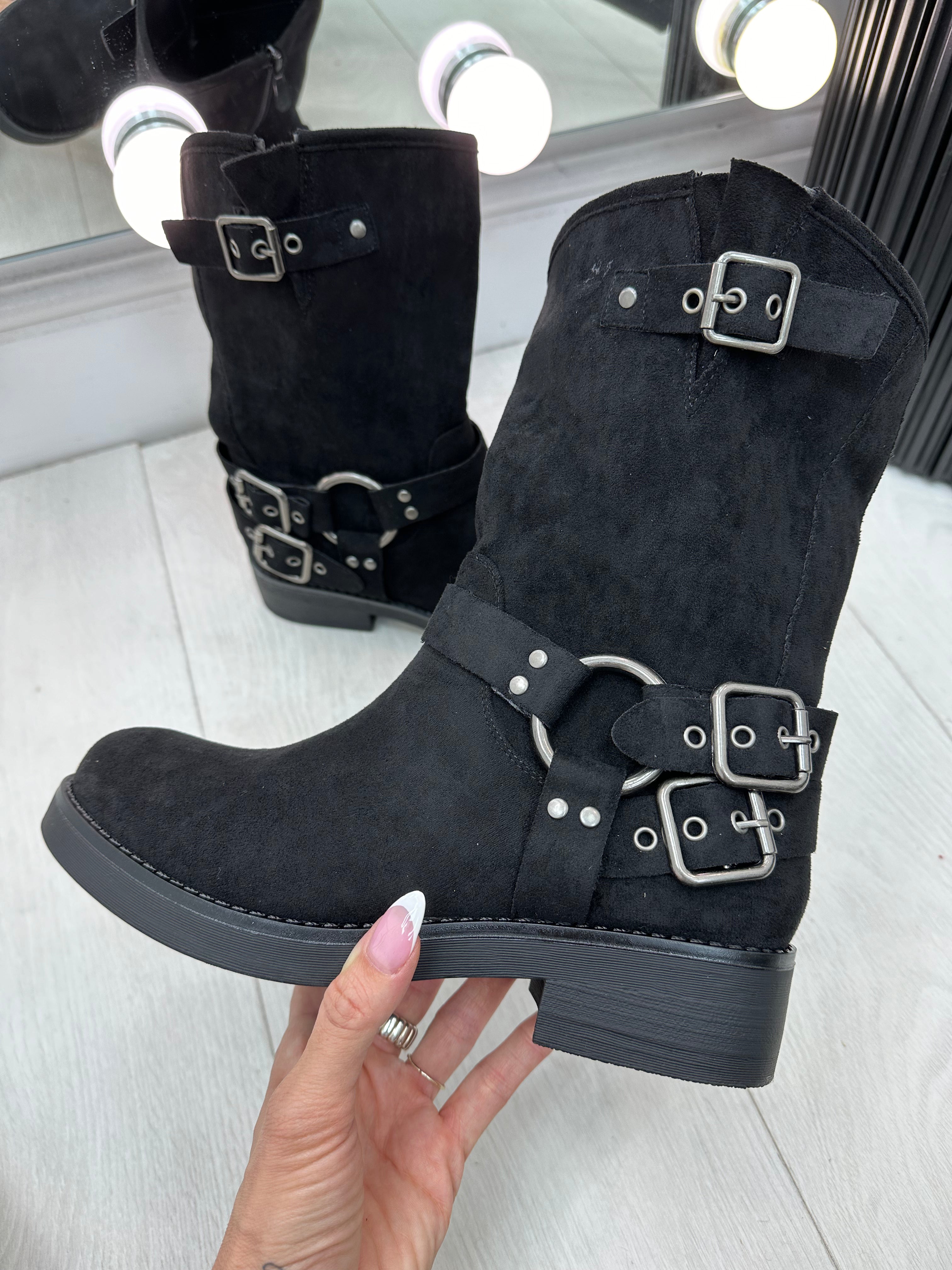 Lexie Faux Suede Buckle Boots