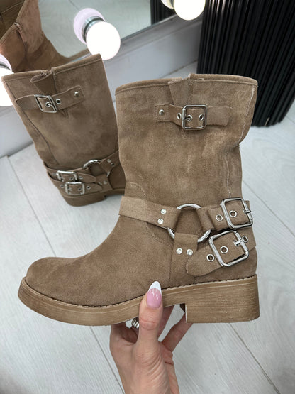 Lexie Faux Suede Buckle Boots