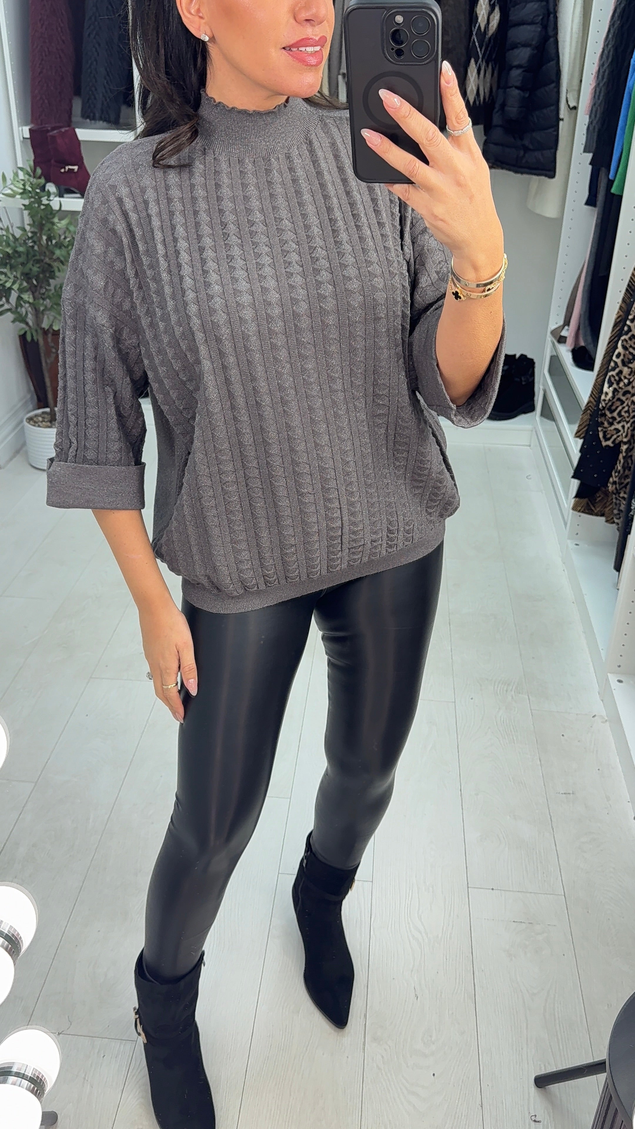 Isanna Textured High Neck Lurex Jumper