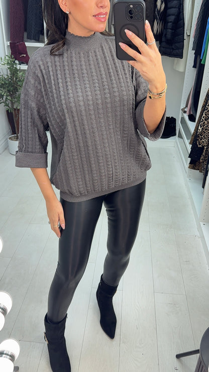 Isanna Textured High Neck Lurex Jumper