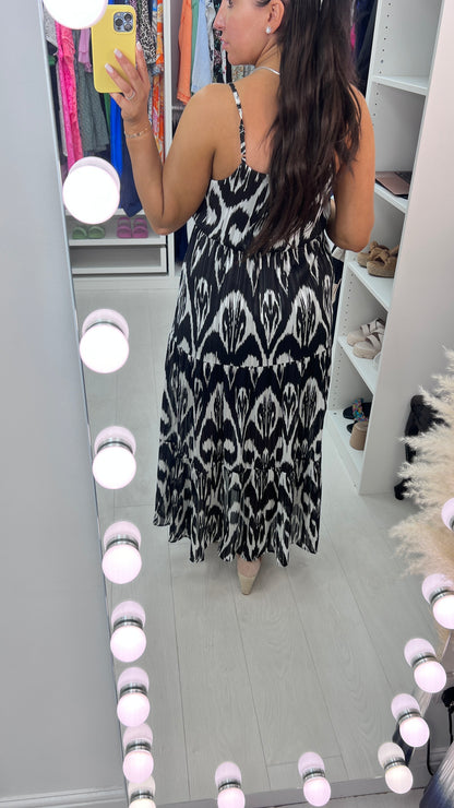Louisa Monochrome Tiered Hem Maxi Dress