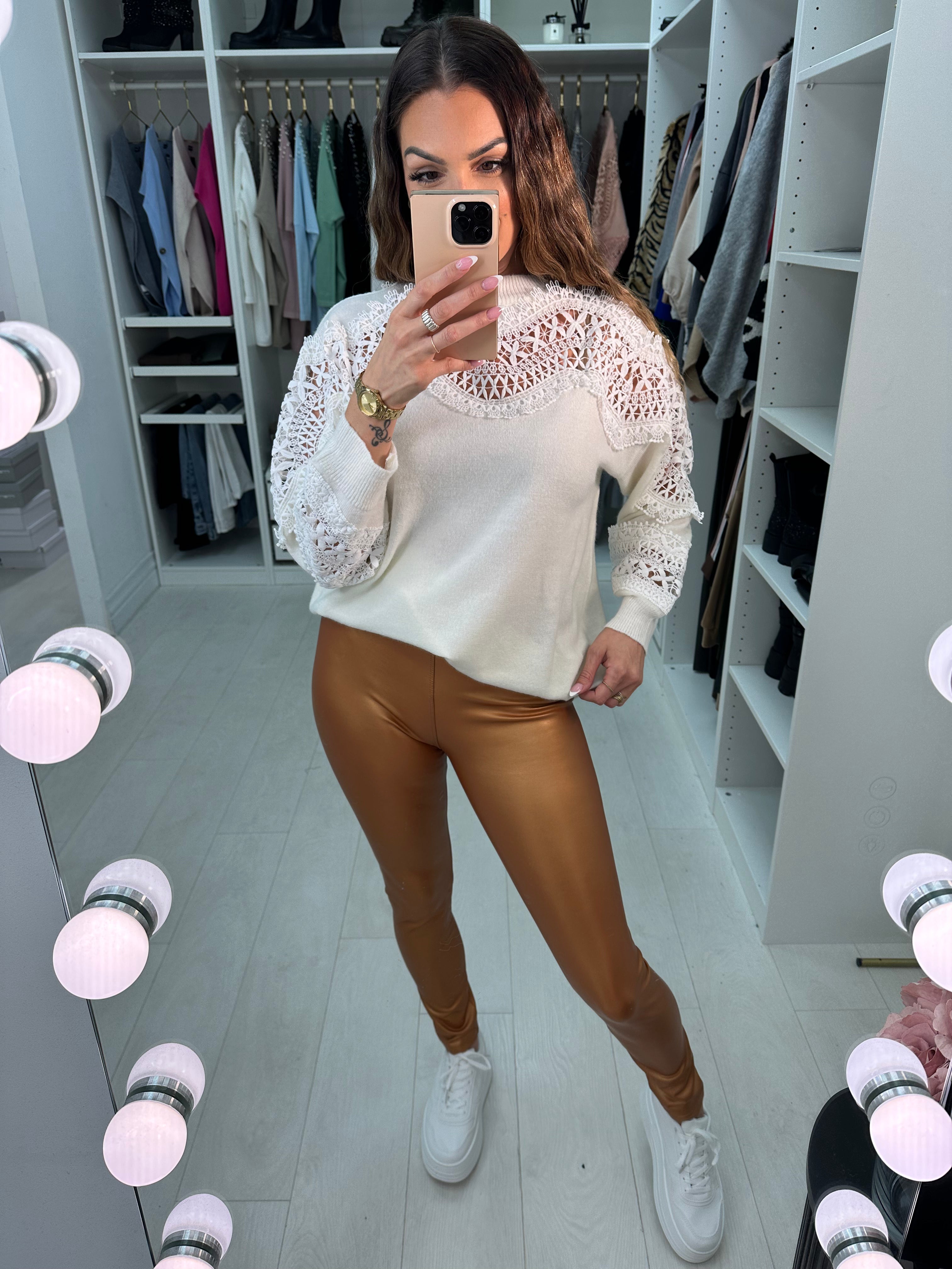 Keats Gold Faux Leather Look Fitted Leggings