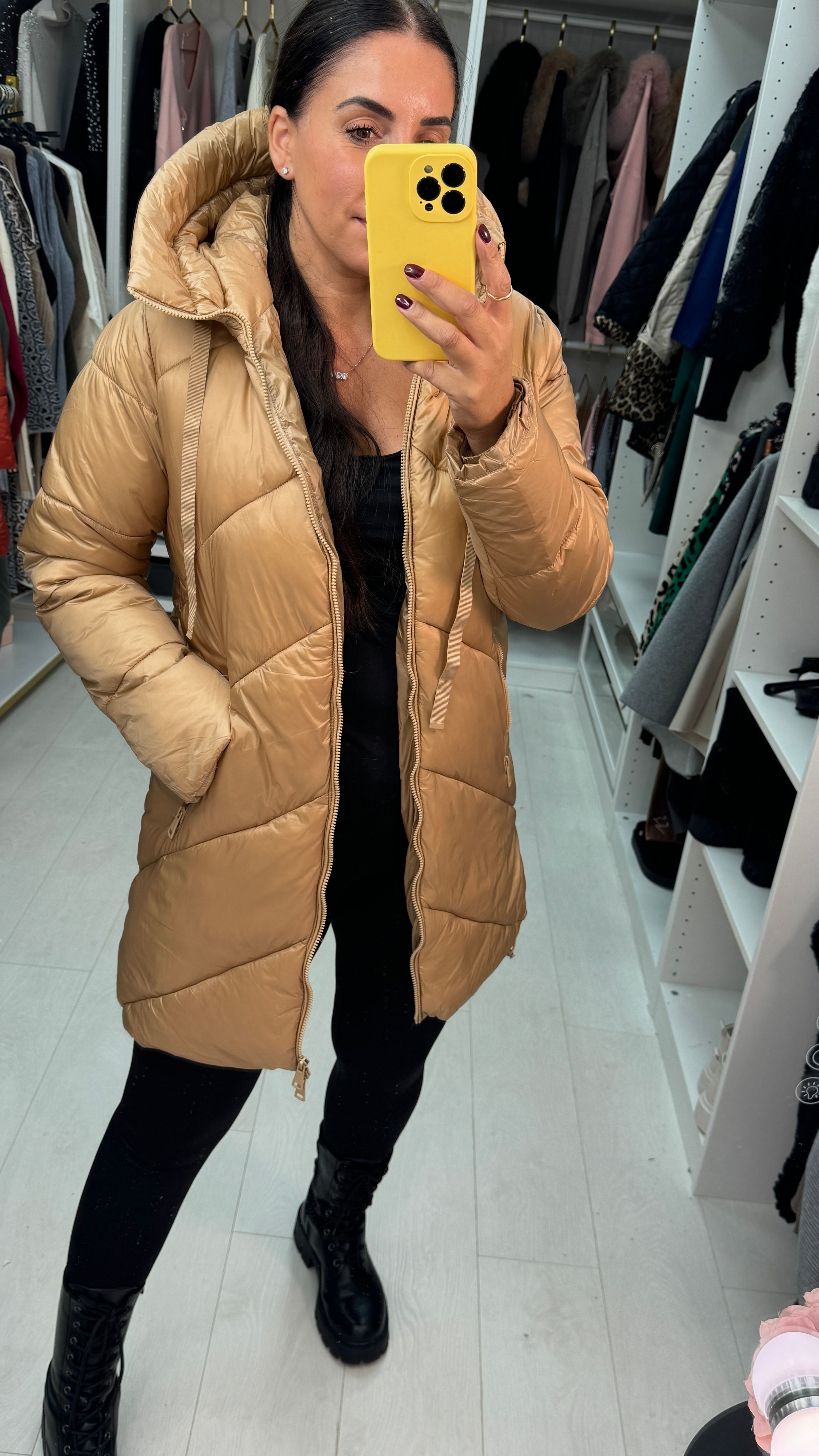 Ally Plain Chevron Design Padded Coat