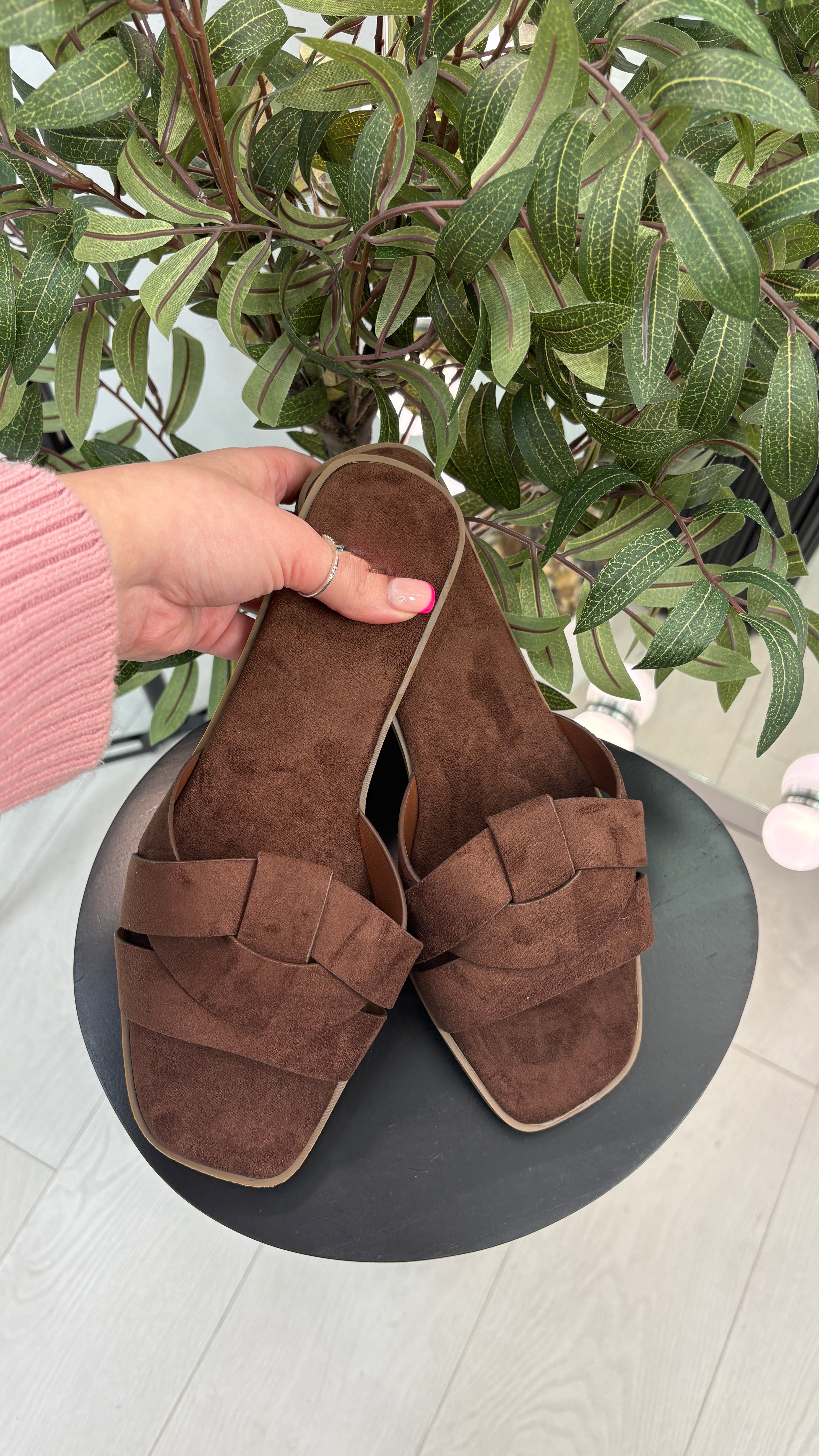 Khloe Faux Suede Flat Sliders