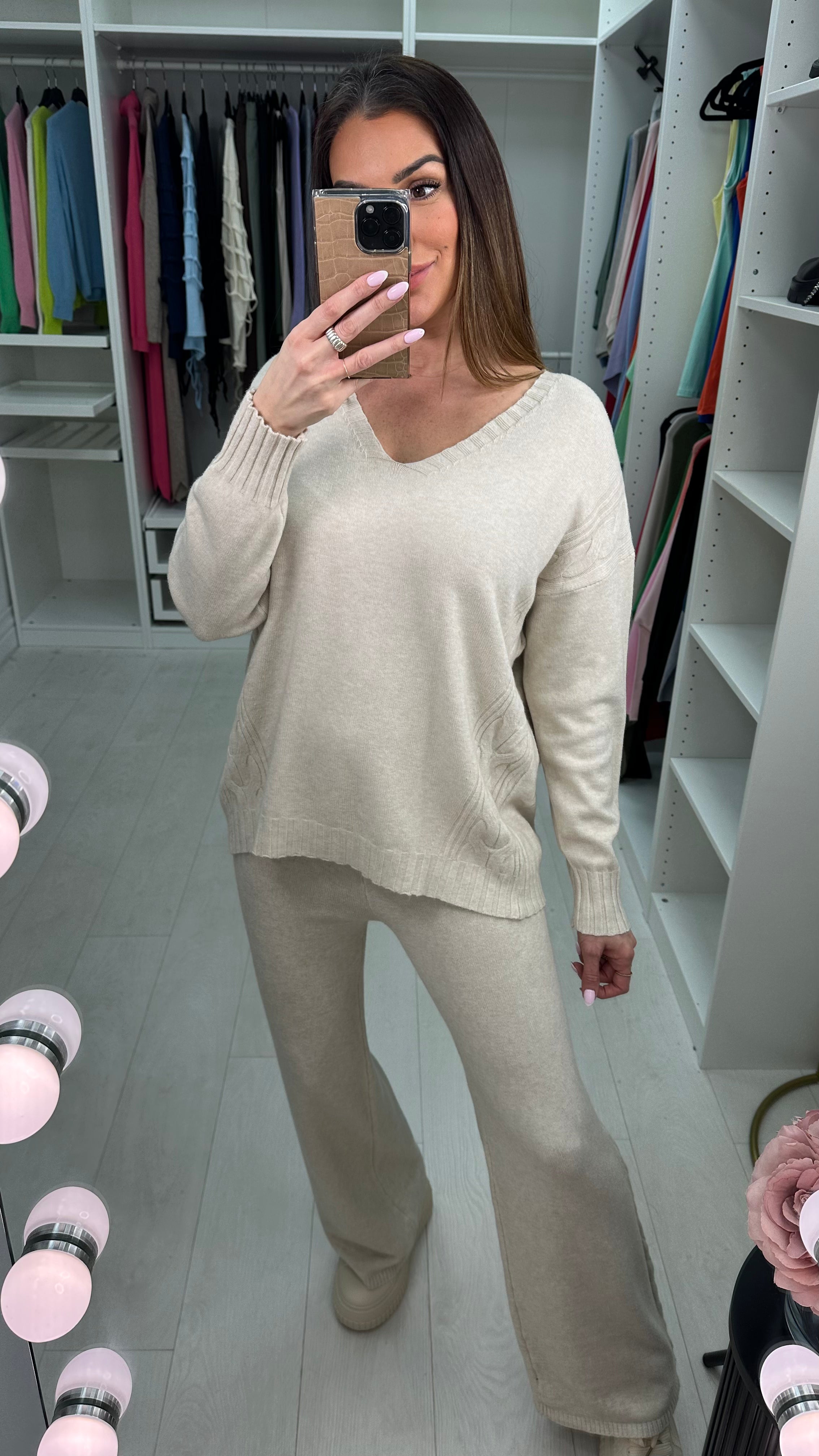 Cordella Plain Cable Detail Loungewear Set