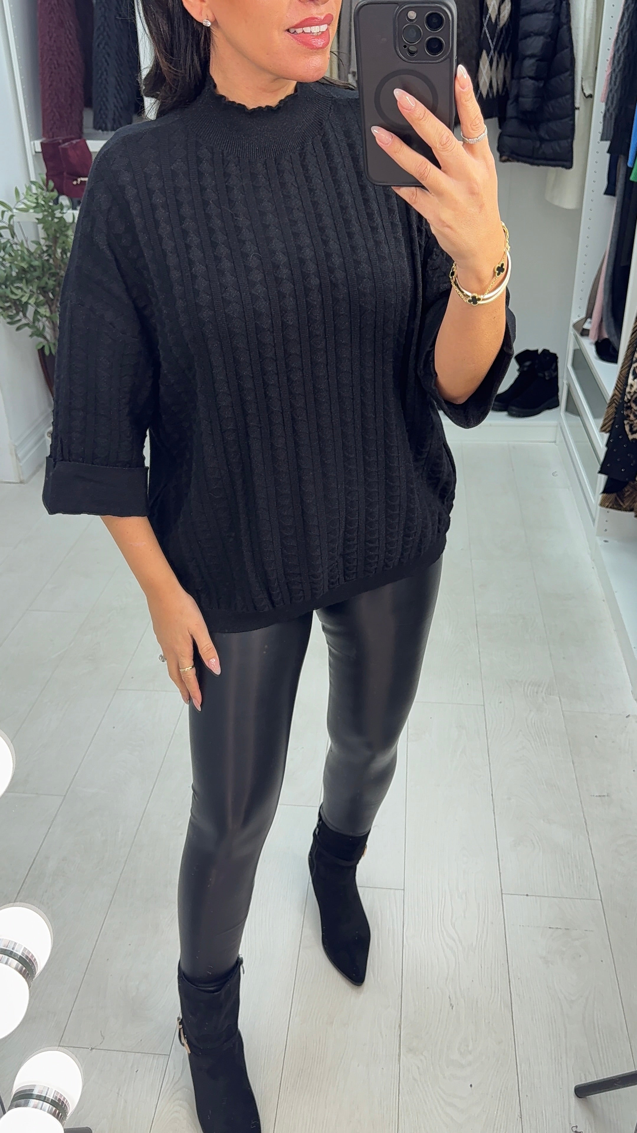 Isanna Textured High Neck Lurex Jumper