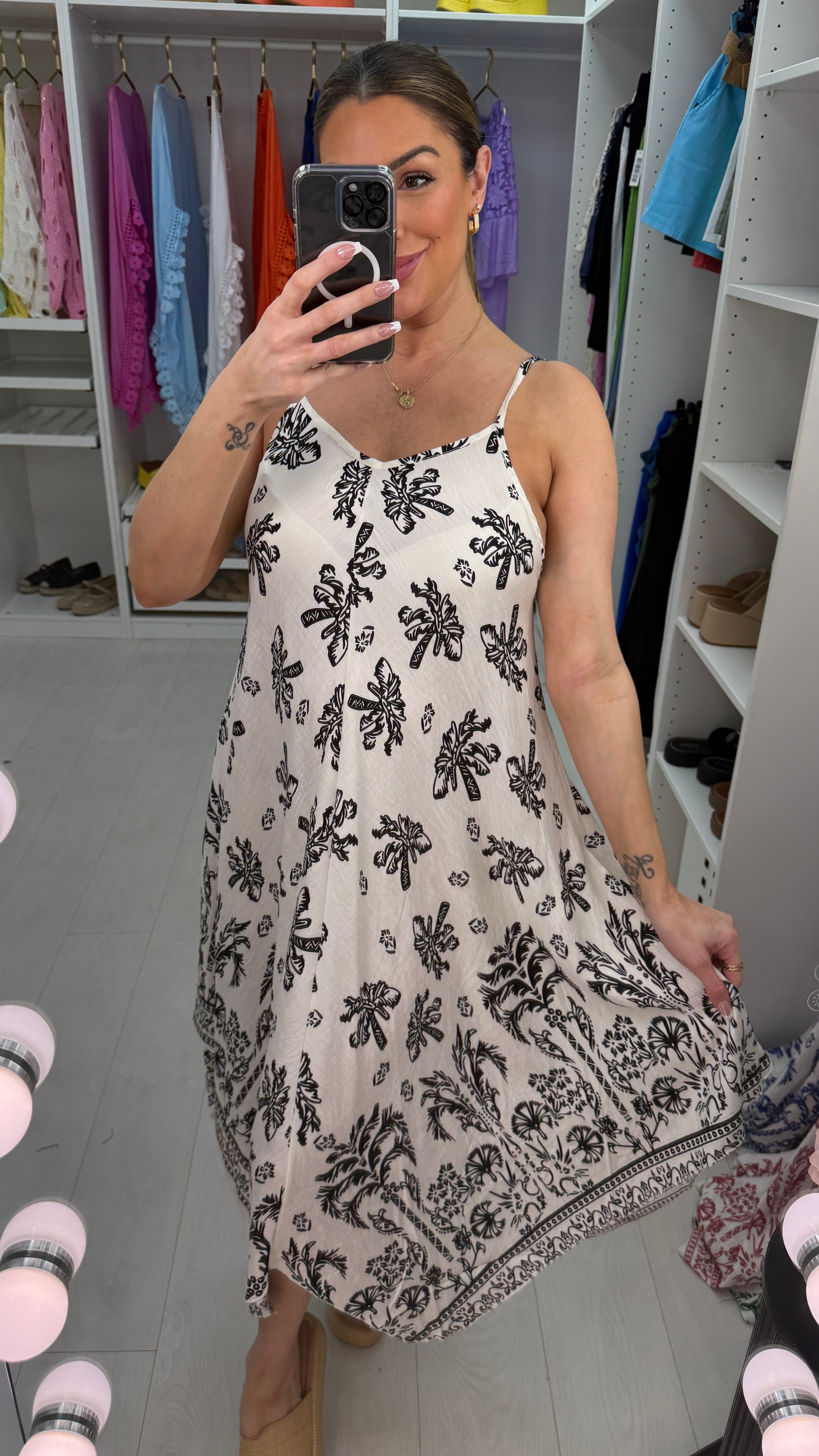 Constance Palm Dress Print Loose Fit Strappy Dress