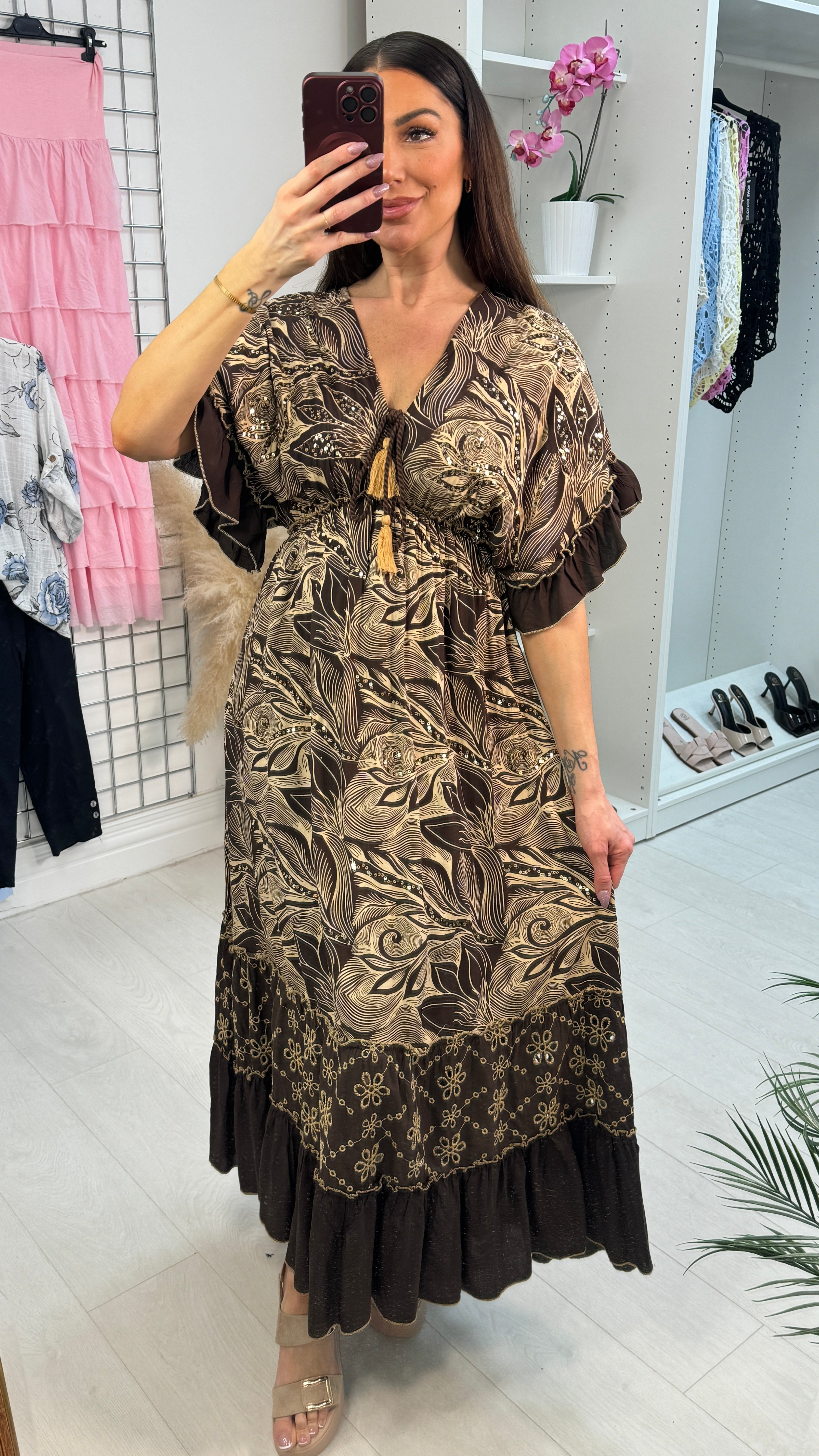 Aniston Sequin & Embroidered Detail Maxi Dress