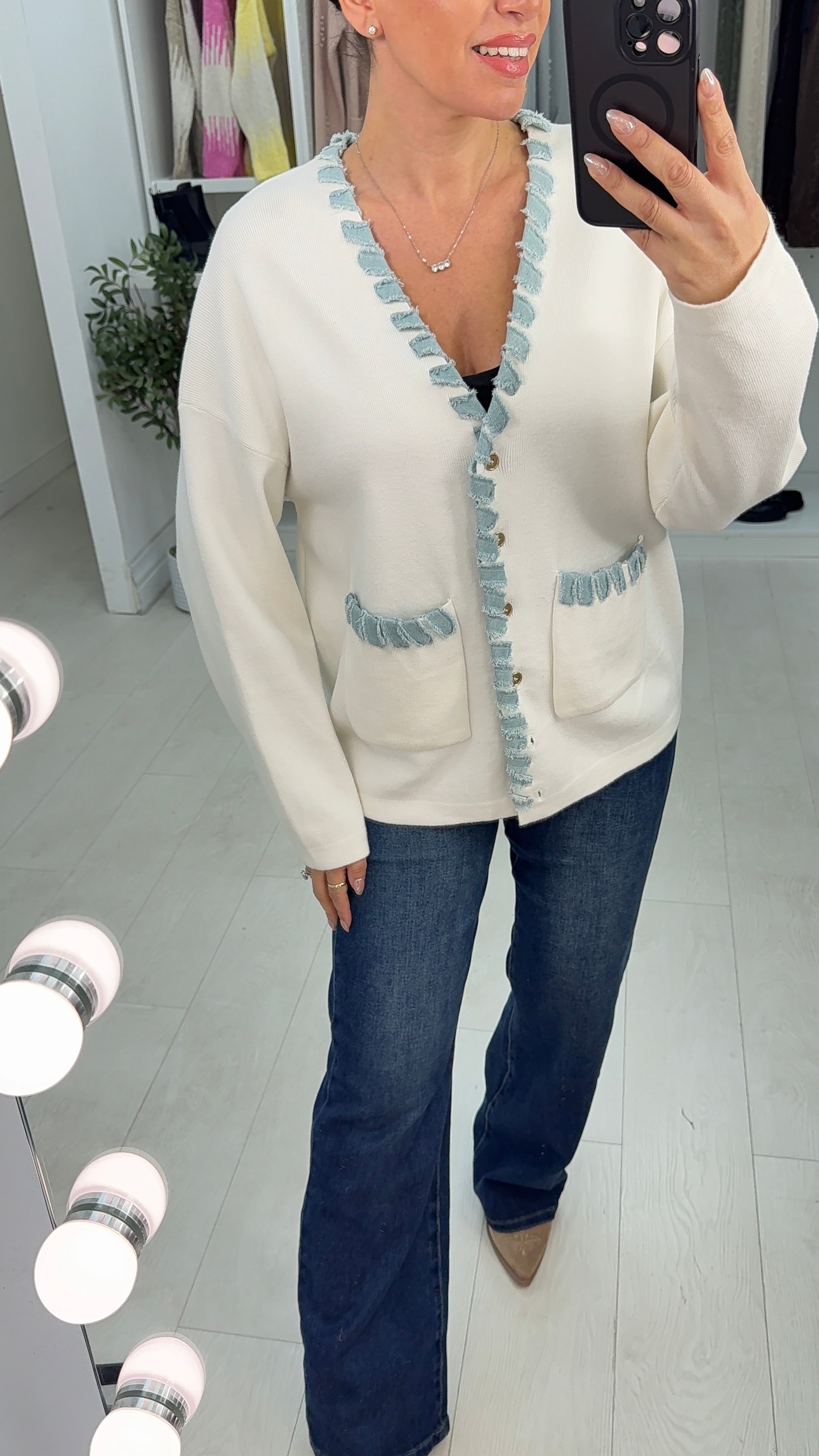 Shellie Denim Trim Detailed Cardigan