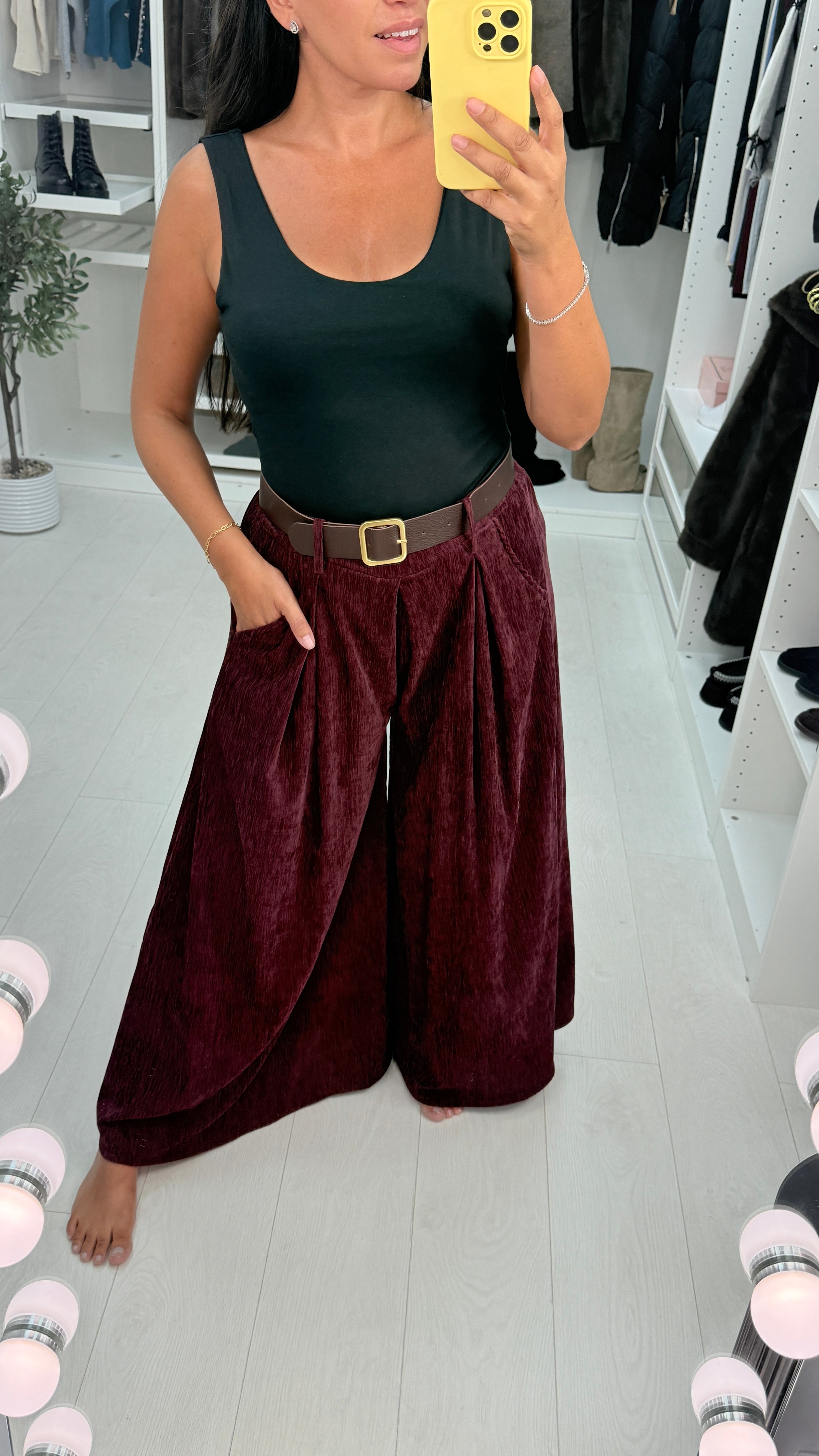 Layara Plain Belted Wide Leg Trousers