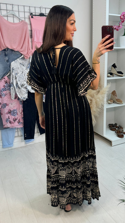 Zelina Sequin Embellished V Neck Maxi Dress