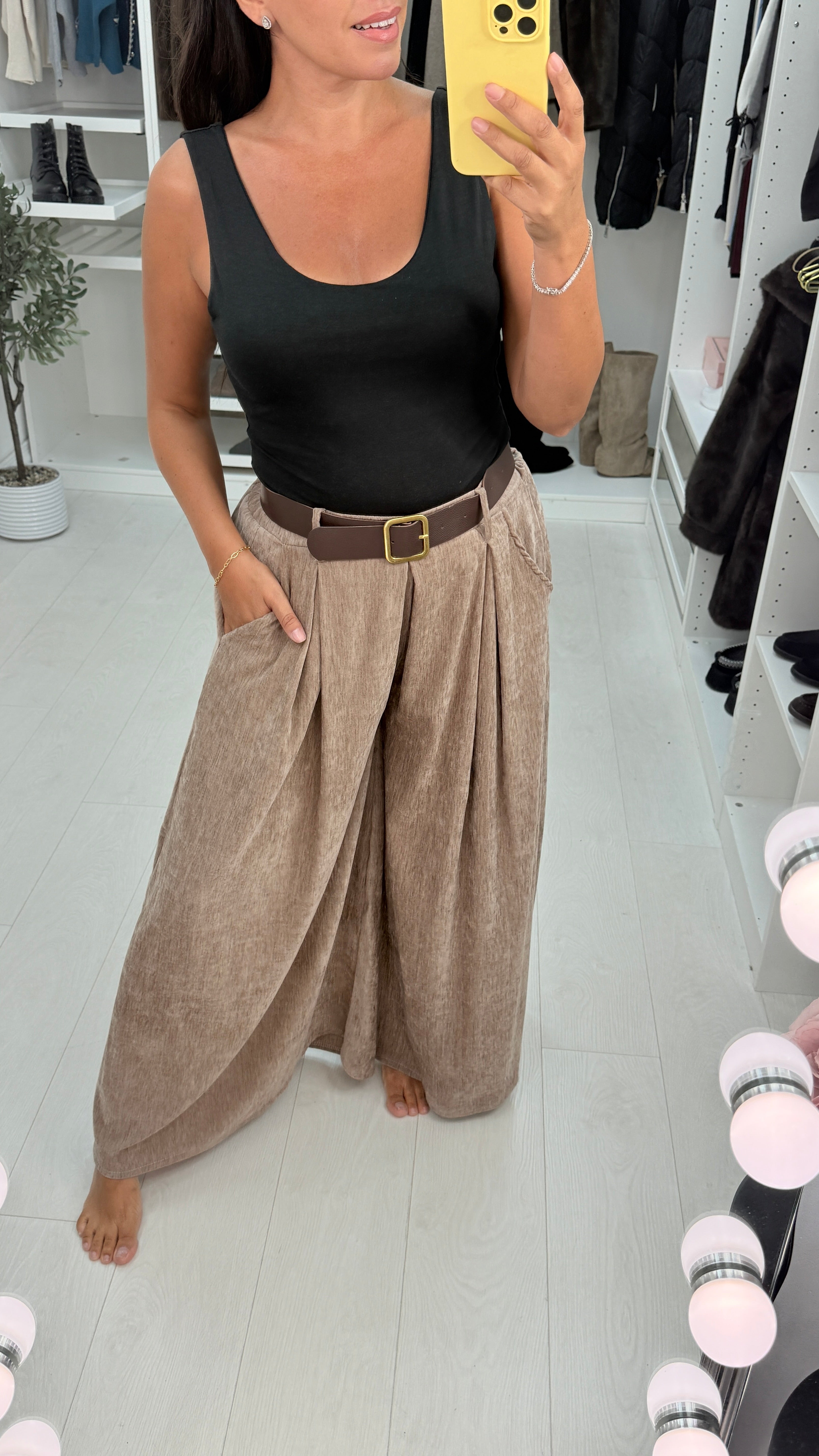 Layara Plain Belted Wide Leg Trousers