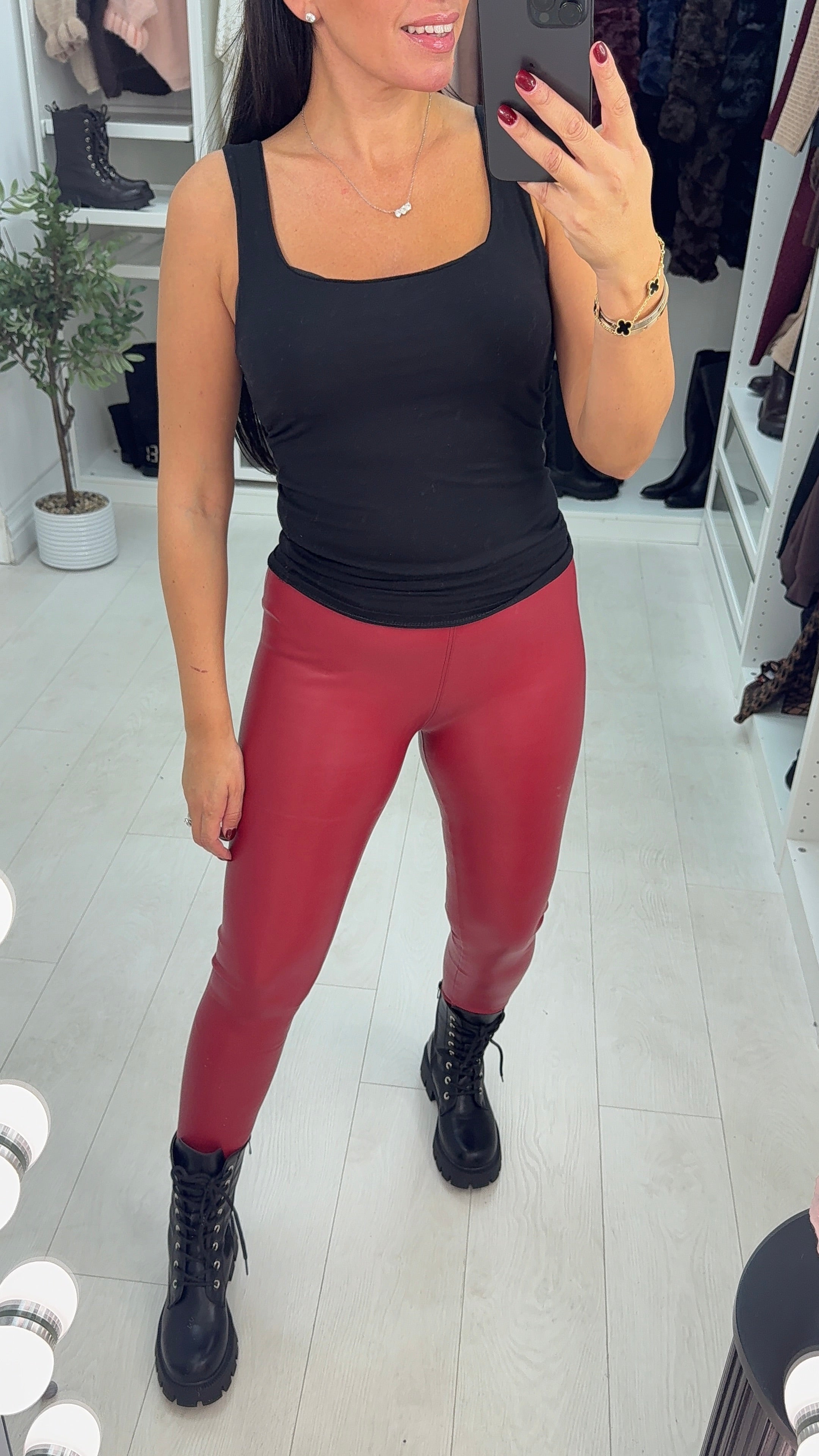 Keats Red Faux Leather Look Leggings