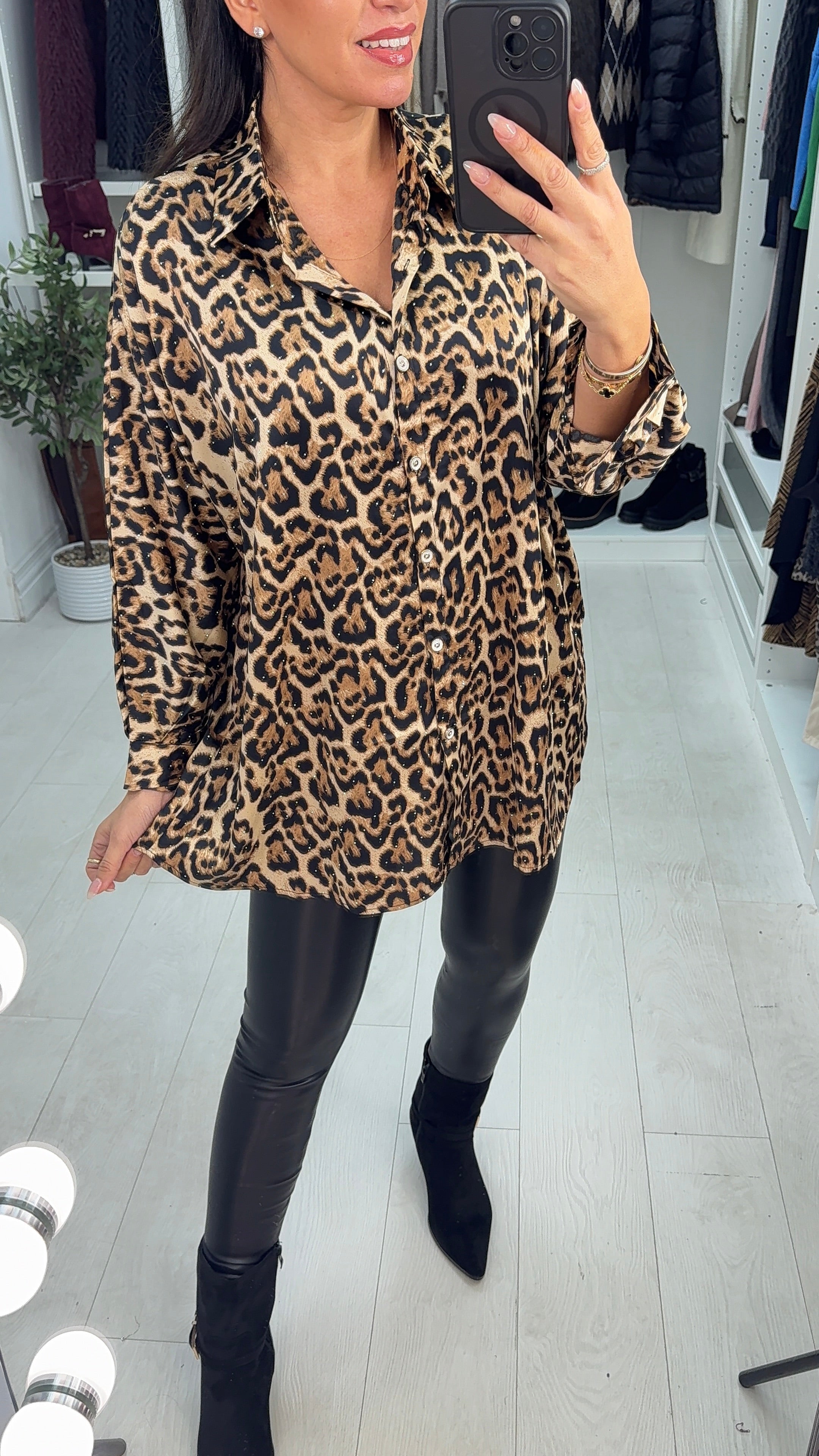 Campbell Leopard Print Diamante Embellished Shirt