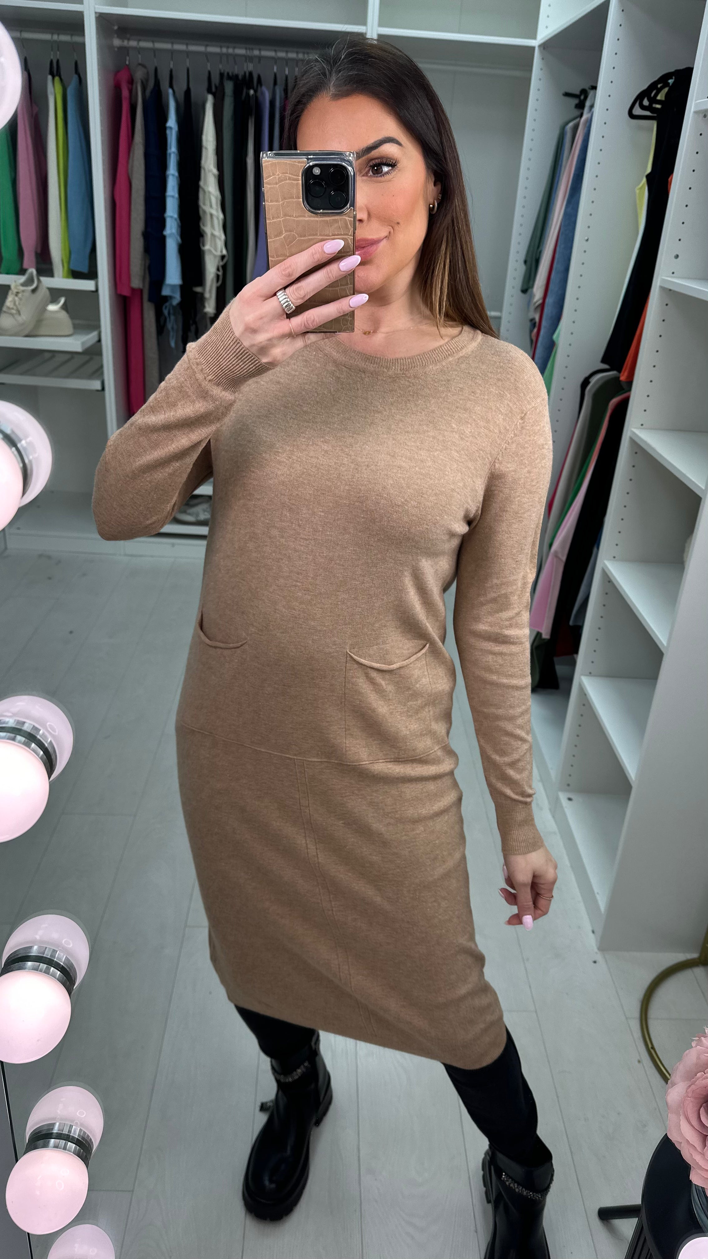 Adrienne Plain Front Pocket Jumper Dress