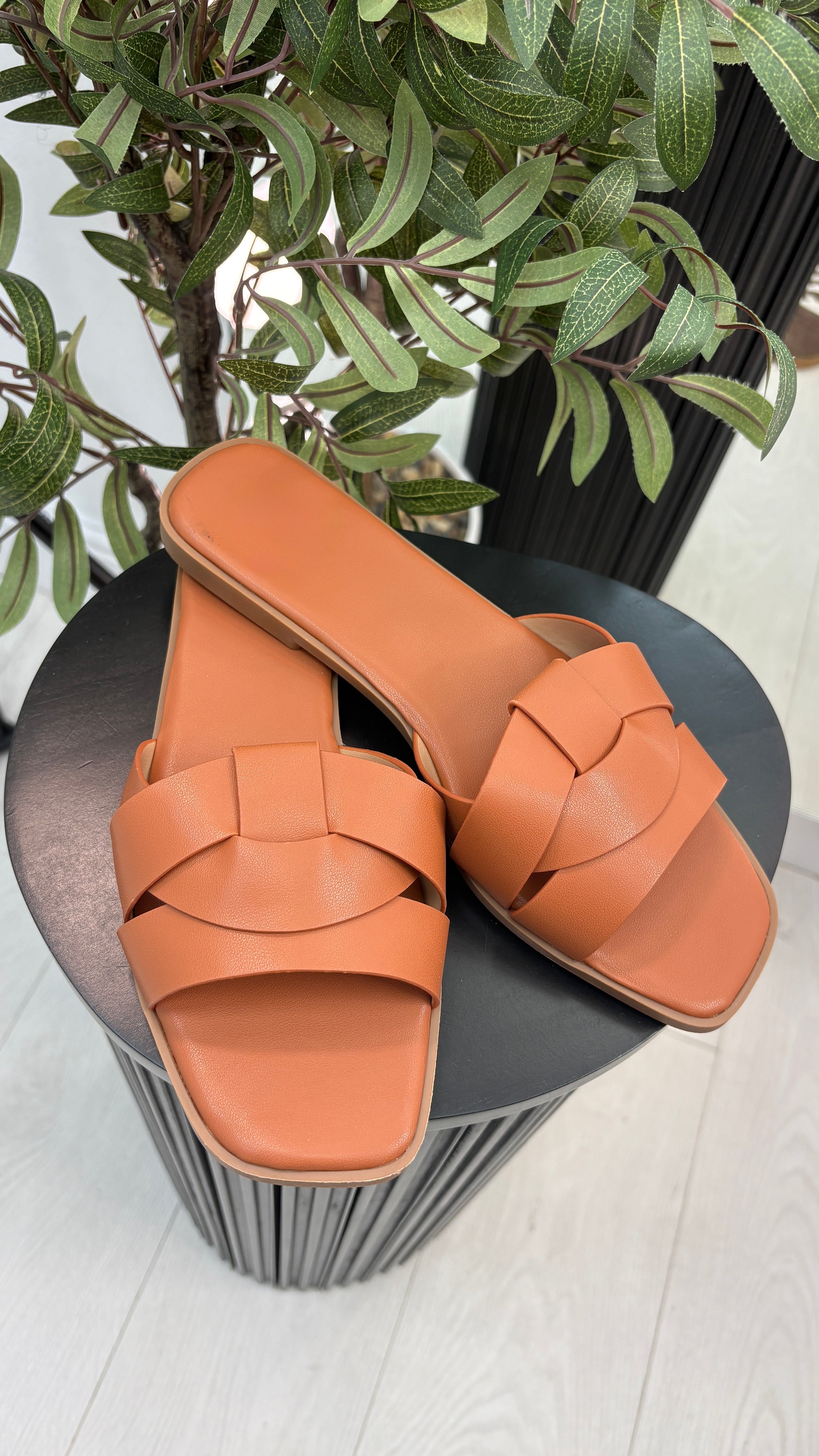 Shelby Plain Faux Leather Flat Sliders