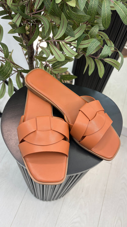 Shelby Plain Faux Leather Flat Sliders