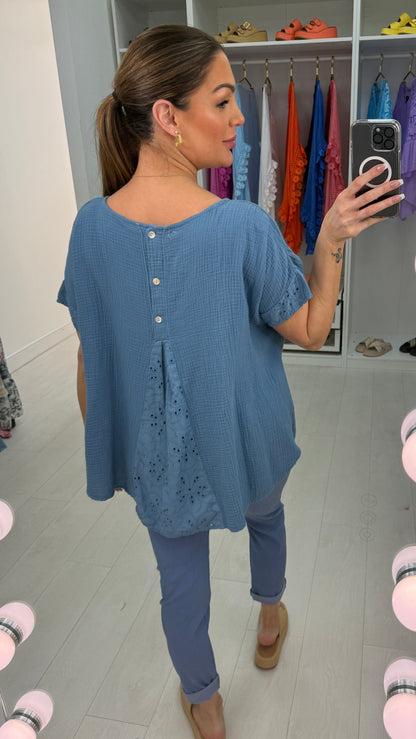 Biba Plain Broderie Anglaise Detailed Cheesecloth Top