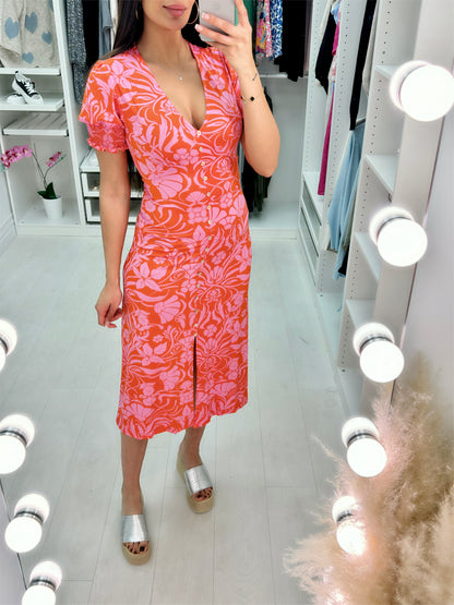 Lulu V Neck Floral Print Midi Dress