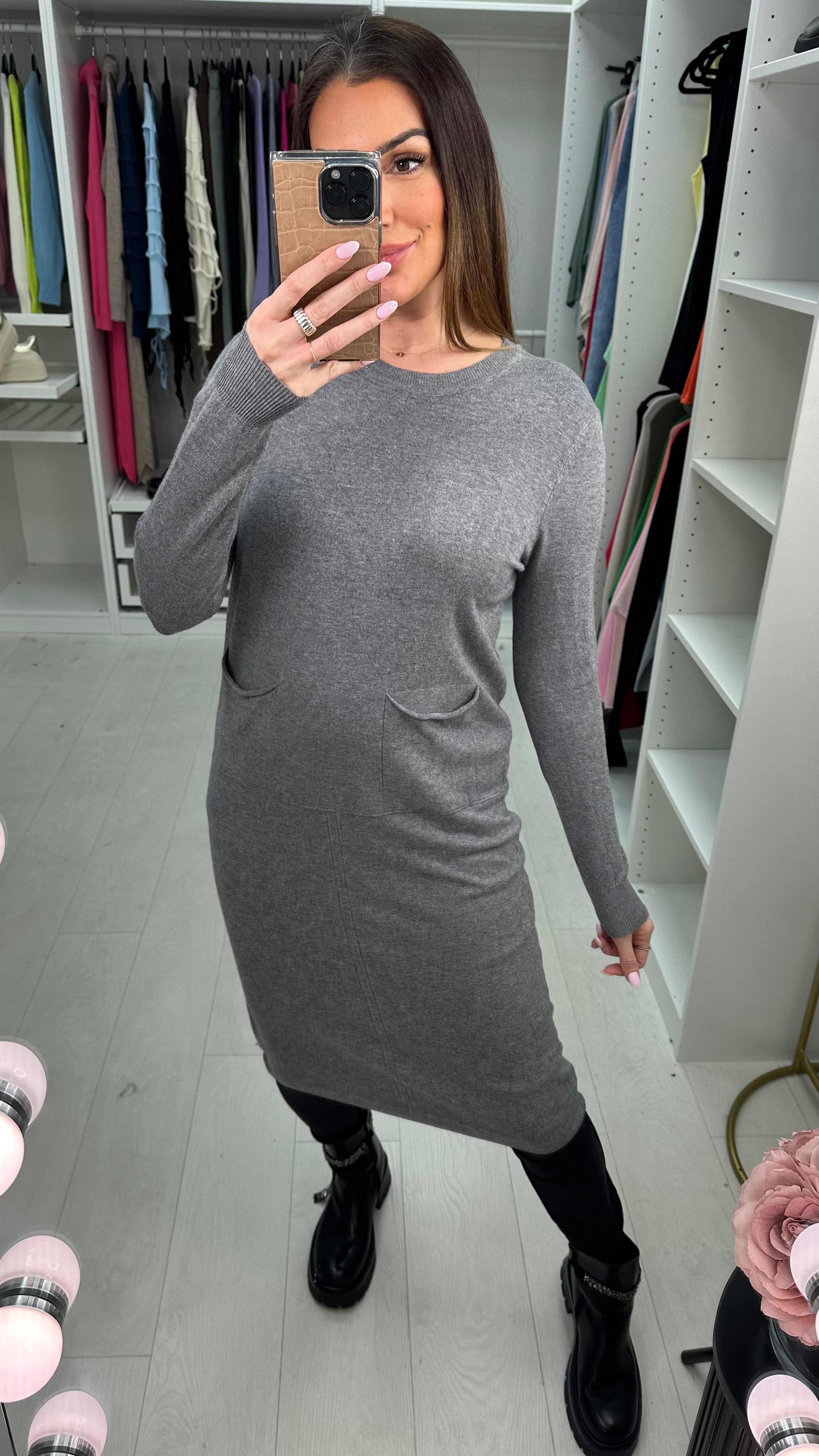 Adrienne Plain Front Pocket Jumper Dress