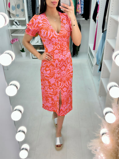 Lulu V Neck Floral Print Midi Dress