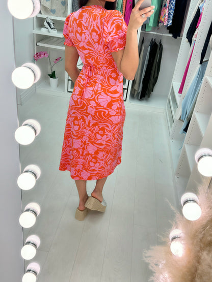 Lulu V Neck Floral Print Midi Dress