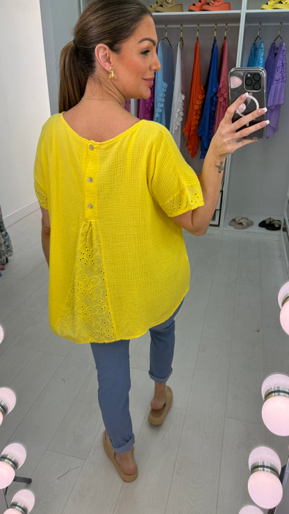 Biba Plain Broderie Anglaise Detailed Cheesecloth Top