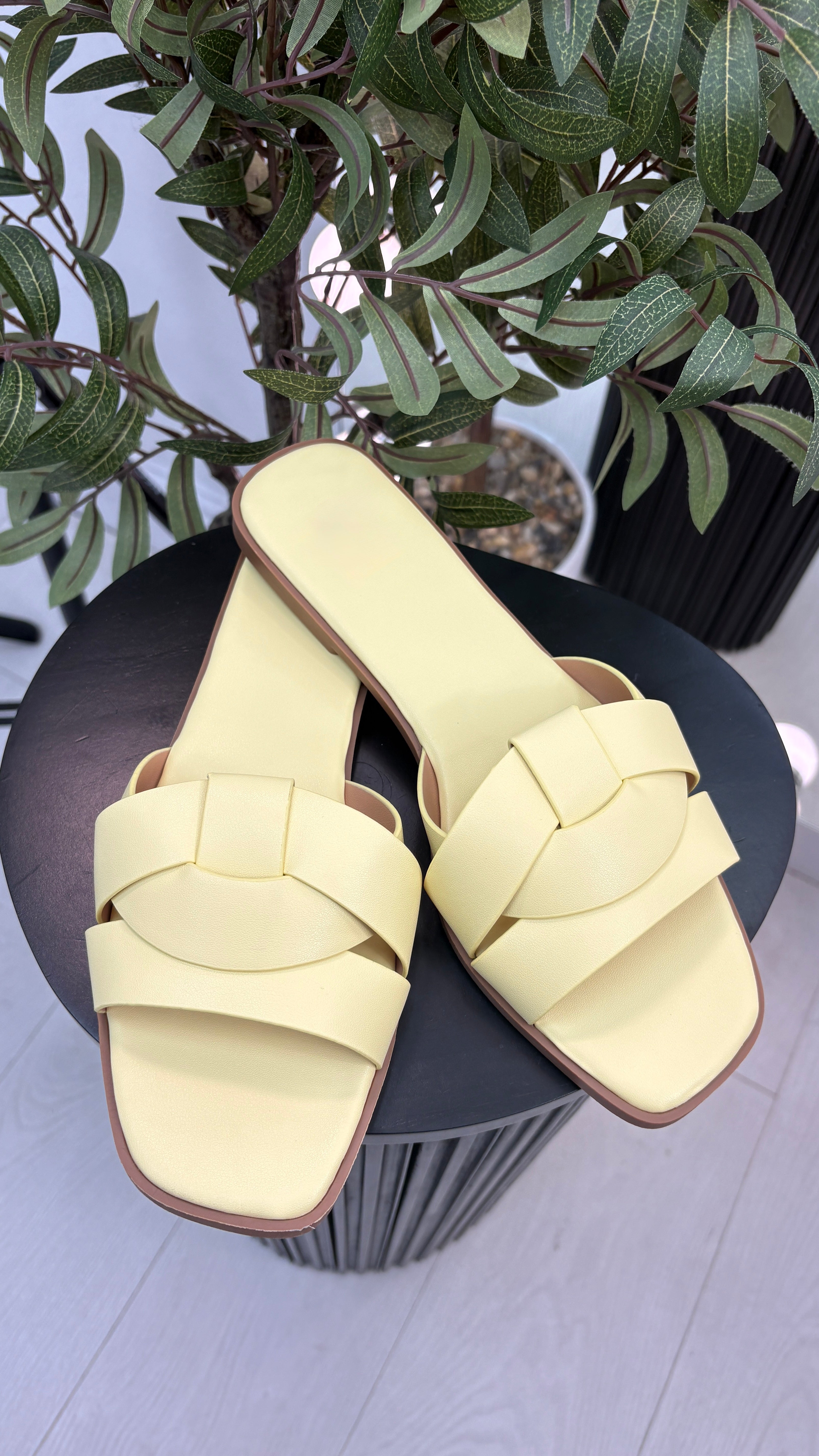 Shelby Plain Faux Leather Flat Sliders