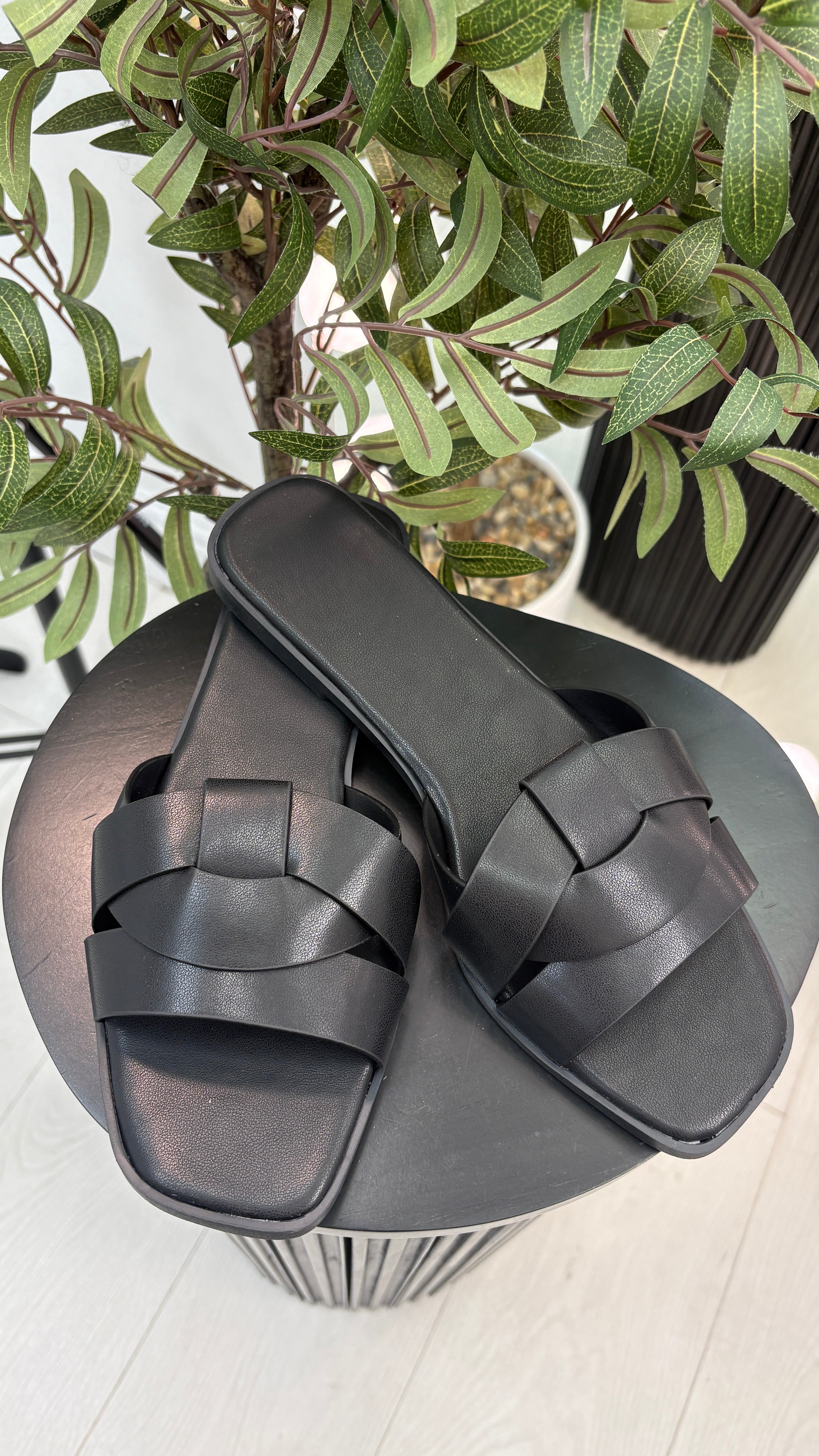 Shelby Plain Faux Leather Flat Sliders