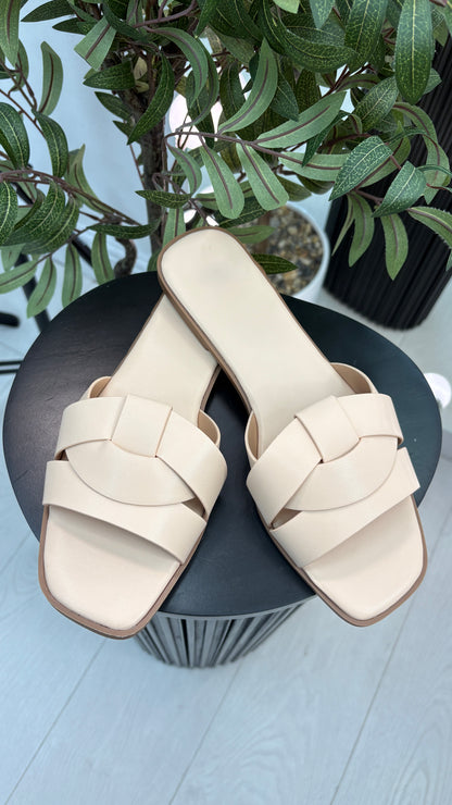 Shelby Plain Faux Leather Flat Sliders