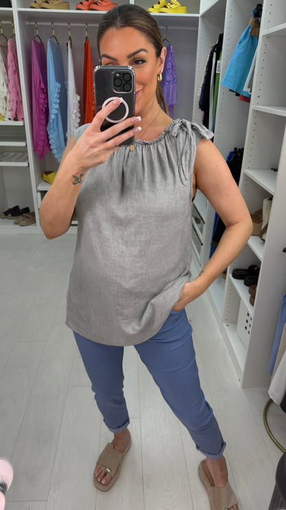 Ines Plain Tie Detail Linen Top