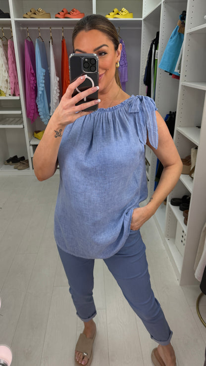 Ines Plain Tie Detail Linen Top