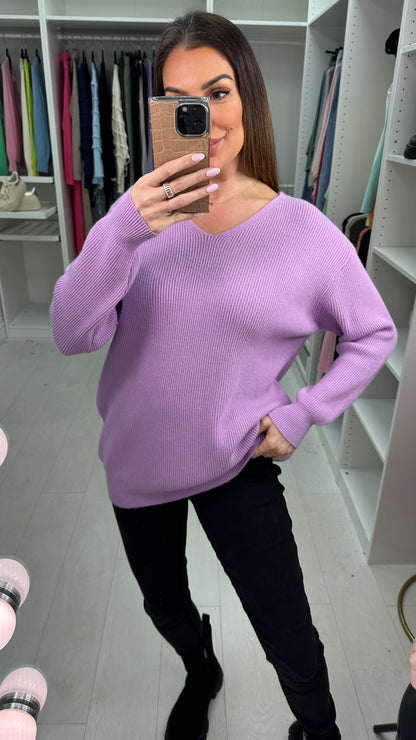 Junie Ribbed Plain V-neck Loose Fit Knit Jumper