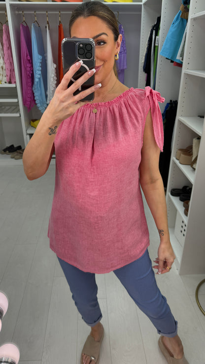 Ines Plain Tie Detail Linen Top