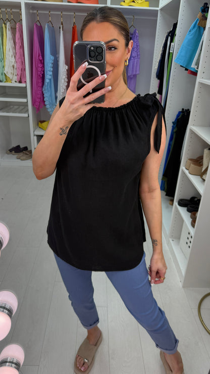 Ines Plain Tie Detail Linen Top