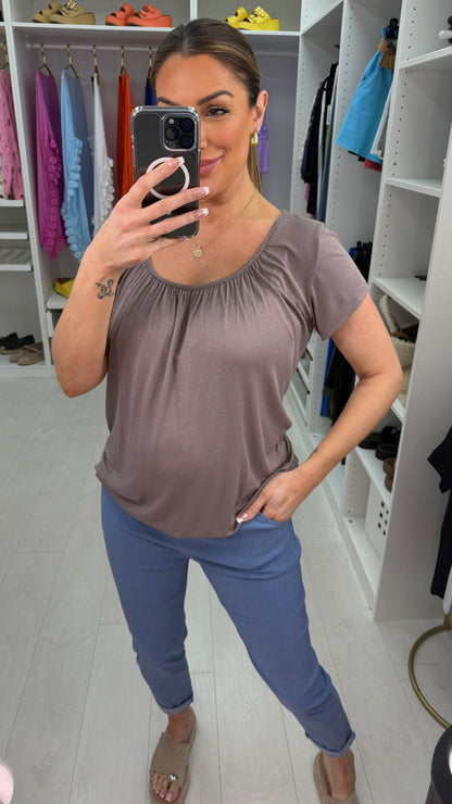 Rona Plain Round Neck Elasticated Hem Top