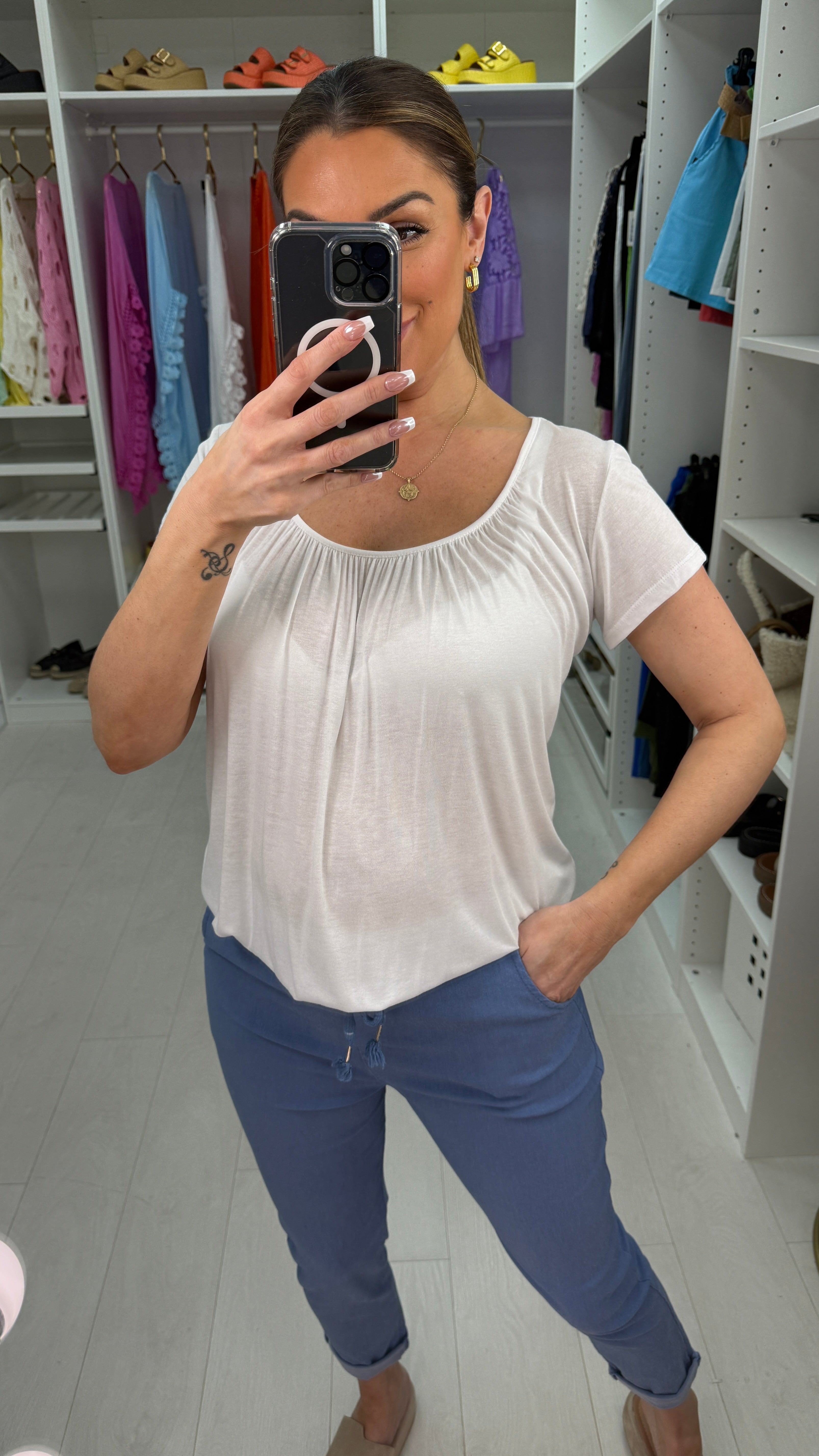 Rona Plain Round Neck Elasticated Hem Top