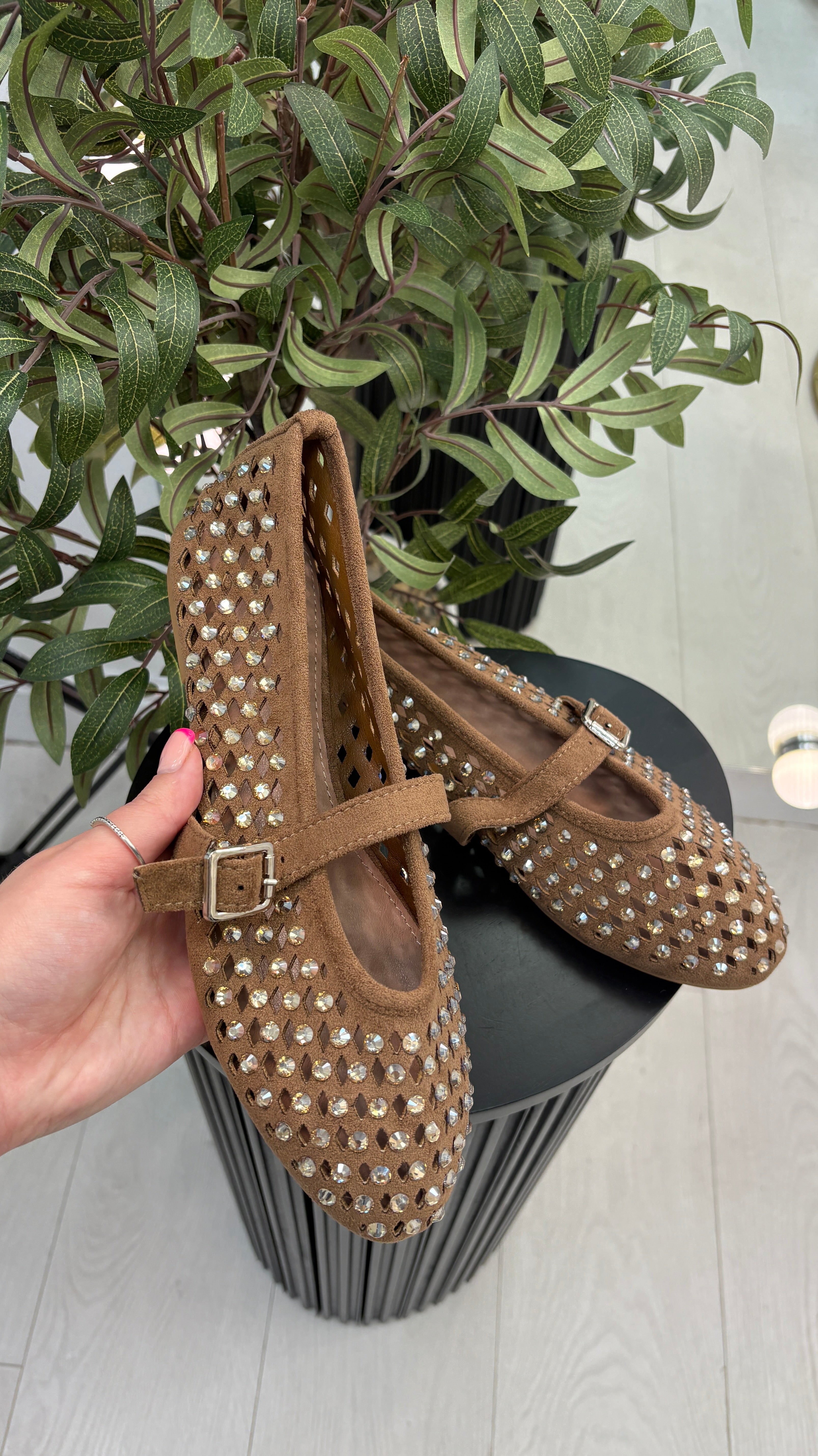 Tonya Faux Suede Studded Ballet Pumps