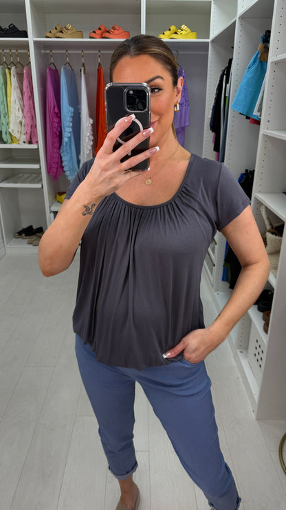 Rona Plain Round Neck Elasticated Hem Top