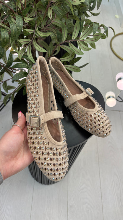 Tonya Faux Suede Studded Ballet Pumps