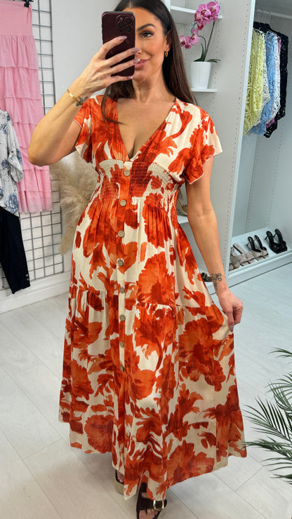 Layna Watercolour Print Button Detailed Dress