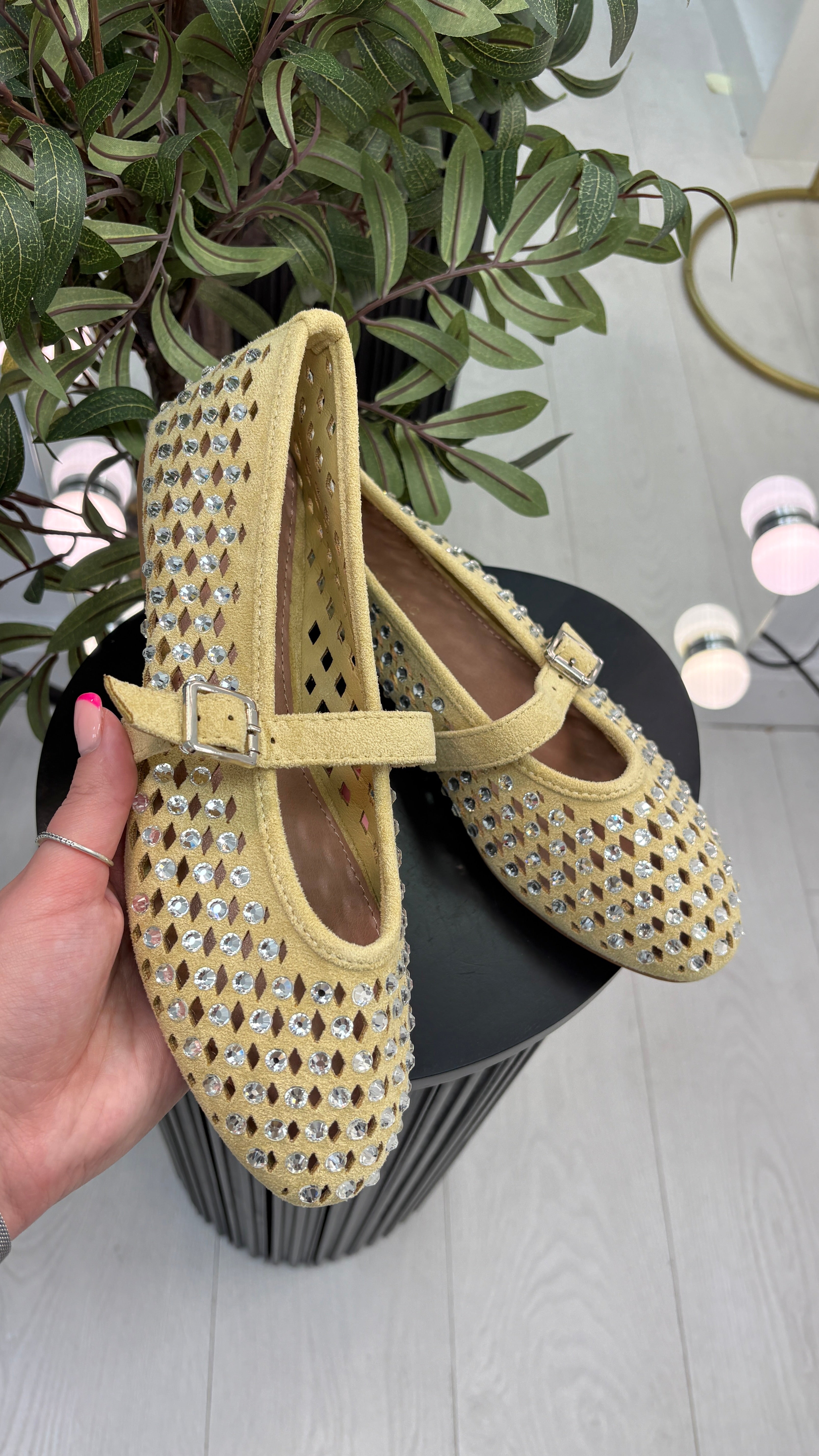 Tonya Faux Suede Studded Ballet Pumps