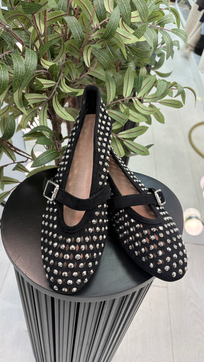 Tonya Faux Suede Studded Ballet Pumps