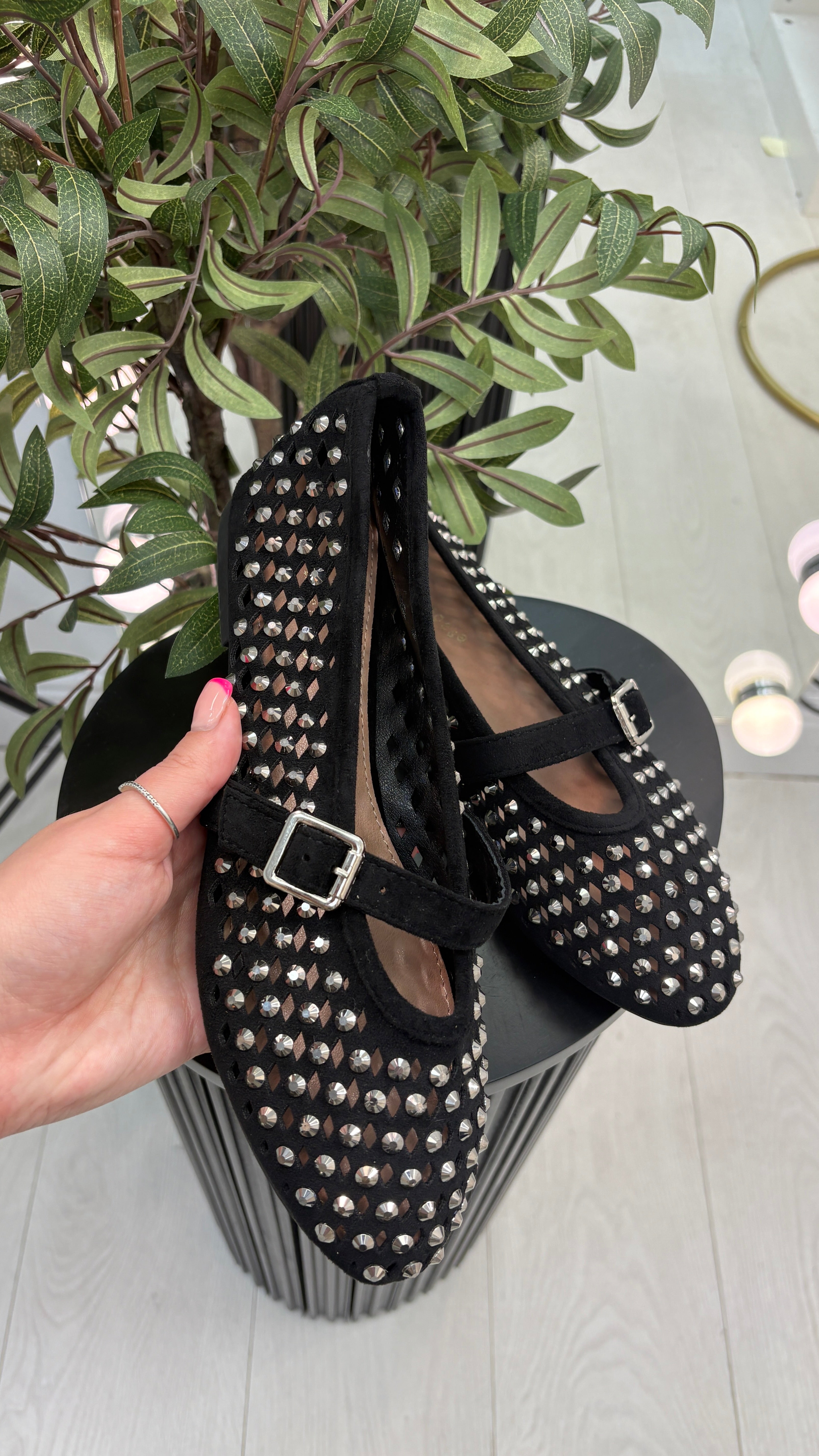 Tonya Faux Suede Studded Ballet Pumps