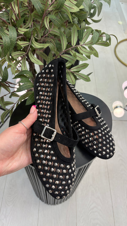 Tonya Faux Suede Studded Ballet Pumps