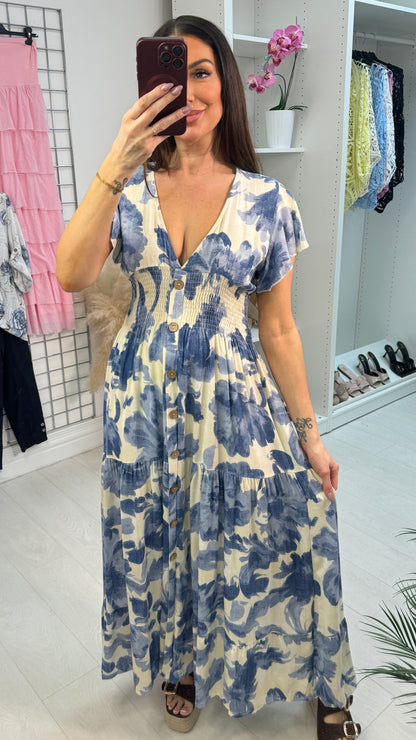 Layna Watercolour Print Button Detailed Dress