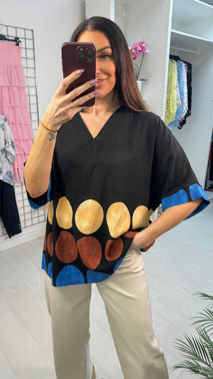 Lucinda Circle Print V Neck Loose Fit Top